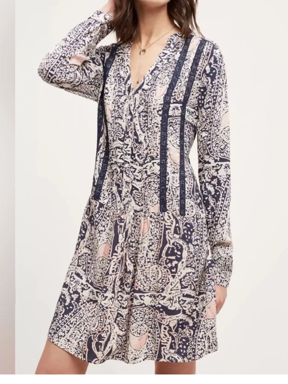 Anthropologie Tiny Floral-Print Dress in Navy and Pink